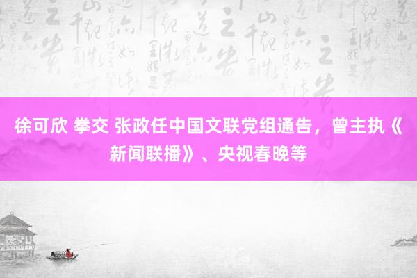 徐可欣 拳交 张政任中国文联党组通告，曾主执《新闻联播》、央视春晚等